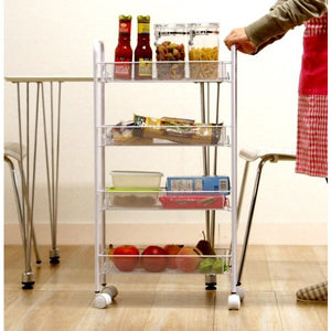 デスク ワゴン スチール キャスター 収納 ファイル サイド 書類 整理 ボトル収納 4段 ホワイト 白