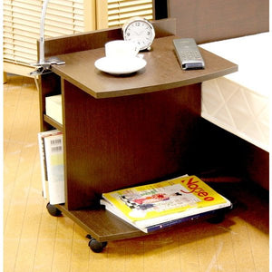 デスクワゴン プリンター台 キャスター付き サイドワゴン 作業台 サイドテーブル ブラウン 茶色 ベッド テーブル