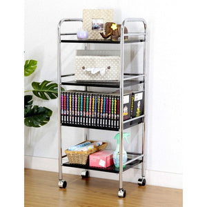 キッチン ワゴン キャスター マルチ 4段 ブ ラック 黒 大容量 デスク キャビネット オフィス 収納 ファイル