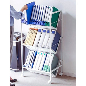 デスク ワゴン ファイル ラック 書類 収納棚 オフィス デスクサイド ホワイト 白