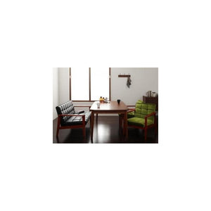 ダイニングテーブル ダイニングテーブルセット 4点 4人用 (D) (幅160+2Pソファ+1Pソファ×2) 2Pソファ M緑× 1Pソファ 黒