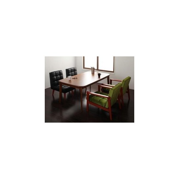 kag-6290 ダイニングテーブル ダイニングテーブルセット 5点 4人用 (F) (幅160+1Pソファ×2+椅子×2) 1Pソファ 黒× 椅子 M緑 食卓