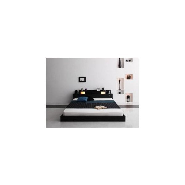 kag-10276 ベッド セミダブル ローベッド 低い 宮 棚 携帯 スマホ メガネ リモコン ラック ライト コンセント 充電 フレーム おしゃれ モダン 照明 SポケットCマットレス付