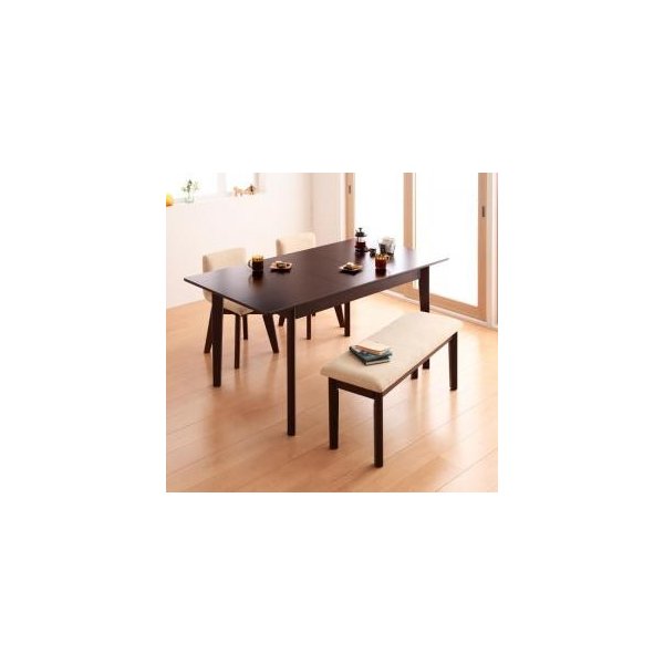kag-10675 ダイニングテーブル ダイニングテーブルセット 4点 ダイニング 4人用 (幅120-150+回転チェア×2+ベンチ) ブラウン 茶色 食卓