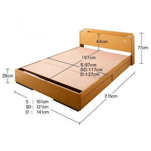 セミダブル ベッド チェスト 下収納 引き出し 大容量 宮 棚 スマホ ラック ライト コンセント 充電 収納 フレーム 照明 (ラテ入国産ポケットCマットレス付)