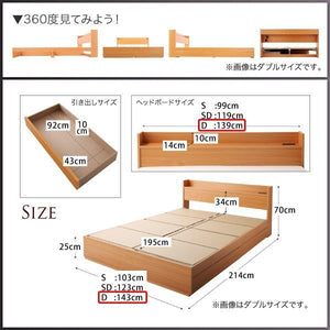 ダブル ベッド チェスト 下収納 引き出し 大容量 宮 棚 スマホ リモコン ラック コンセント 充電 収納 おしゃれ ヴィンテージ 国産カバーポケットCマットレス付