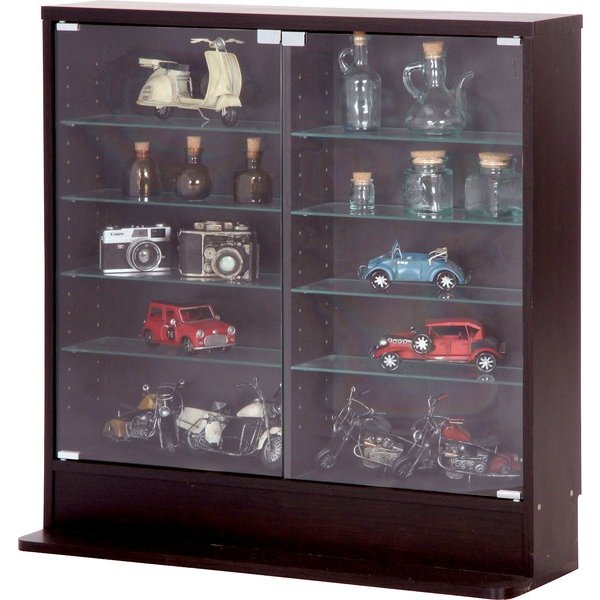 kag-12707 コレクション ショーケース ガラス アンティーク おしゃれ フィギュア ディスプレイ 飾り棚 ロータイプ 薄型 黒