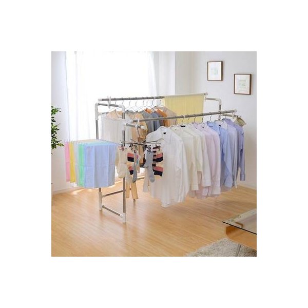 kag-15588 物干し スタンド 屋外 室内 ハンガー 掛け 部屋 干し ステンレス 2段 脱衣所 ランドリー 衣類 タオル 大容量