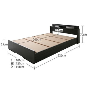 セミダブル ベッド チェスト 下収納 引き出し 大容量 棚 宮付き スマホ リモコン コンセント 充電 ライト 付き収納付き フレーム ロング丈 おしゃれ 照明