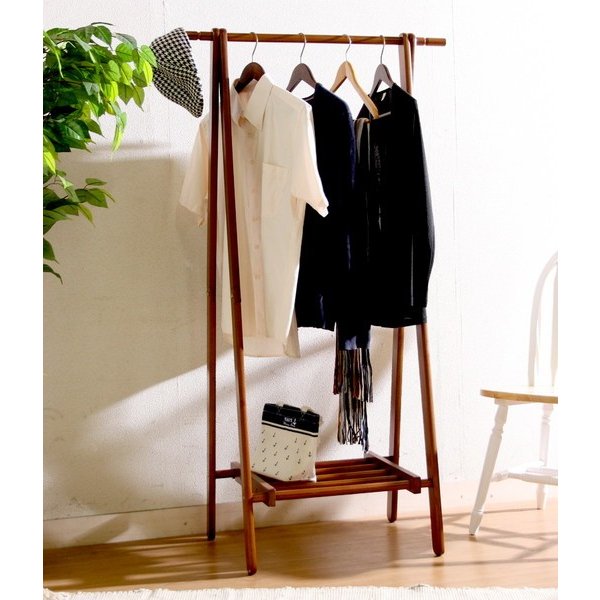kag-25677 ハンガーラック スリム 頑丈 パイプハンガー 洋服 掛け 低い コートハンガー ポールハンガー 押入れ クローゼット 衣類 ブラウン