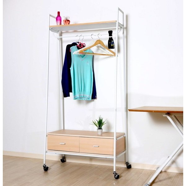 kag-25769 ハンガーラック 頑丈 パイプハンガー 洋服 掛け 部屋干し 低い コートハンガー ポールハンガー 押入れ 衣類 白 ナチュラル