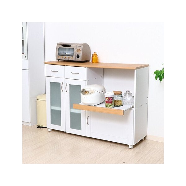 kag-26184 食器棚 キッチン 食器収納 キッチンラック レンジ台 レンジ棚 ミニ食器棚 幅120 奥行40 白 炊飯器 キャスター コンセント