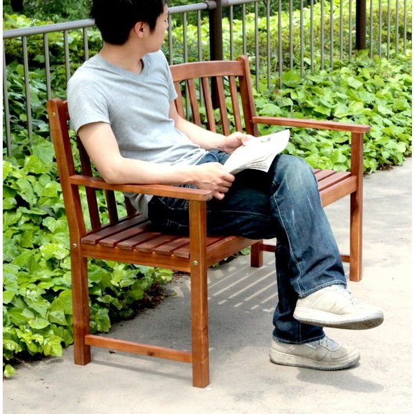 kag-26370 ガーデン ベンチ チェア 木製 長 椅子 いす ブラウン 茶色 デッキ 背もたれ付き 2人用 公園 腰掛け 野外 屋外