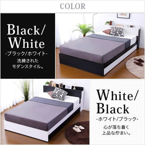 セミダブル ベッド チェスト 引き出し 大容量 木製 高級 宮 棚 スマホ ラック 宮付 コンセント 充電 ボンネルコイル マットレス付 モノトーン ツートンカラー