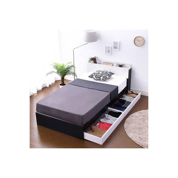 kag-26713 セミダブル ベッド チェスト 引き出し 大容量 木製 高級 宮 棚 スマホ ラック 宮付 コンセント 充電 ボンネルコイル マットレス付 モノトーン ツートンカラー