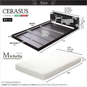 ベッド セミダブル ローベッド 低い 木製 北欧 高級 宮 棚 スマホ メガネ リモコン ラック コンセント 充電 おしゃれ すのこ ボンネルコイル マットレス付 黒木
