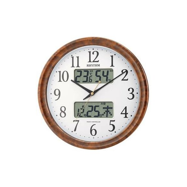 kag-27187 時計 壁 掛け 掛時計 北欧 温度計 電波時計 カレンダー ライト 照明 ウォールクロック インテリア時計