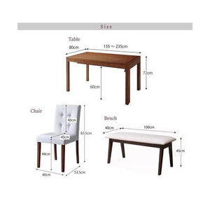 ダイニングテーブルセット 4人用 椅子 ベンチ 伸縮 伸長 北欧 4点 (机+チェア2+長椅子1) デザイナーズ スタイリッシュ 大きい 幅140 150 160 180 200 220