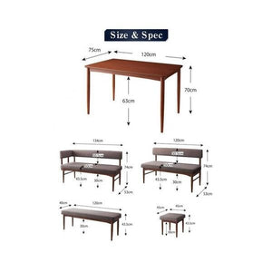 ダイニングテーブルセット 7人用 コーナーソファー L字 l型 ベンチ 椅子 5点 (机+ソファx1+肘付x1+長椅子1+スツール1) ブラウン 幅120 デザイナーズ 大きい