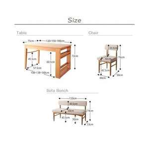 ダイニングテーブルセット 4人用 椅子 ベンチ 伸縮 伸長 北欧 4点 (机+チェア2+背付ベンチ1) デザイナーズ スタイリッシュ 棚 大きい 幅120 幅150 幅180