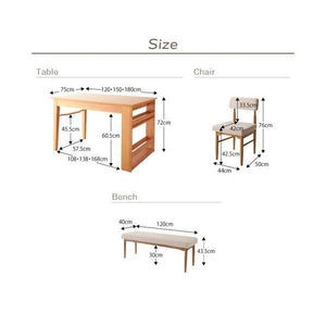 ダイニングテーブルセット 6人用 椅子 ベンチ おしゃれ 伸縮 伸長 北欧 6点 (机+チェア4+長椅子1) デザイナーズ スタイリッシュ 棚 大きい 幅120 幅150 幅180