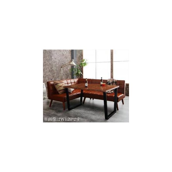 kag-31670 ダイニングテーブルセット 4人用 コーナーソファー L字 l型 ベンチ 椅子 レザー 合皮 3点 (机+2Px1+左肘x1) 幅150 西海岸 ヴィンテージ レトロ 低め 古材風