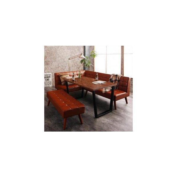 kag-31677 ダイニングテーブルセット 6人用 コーナーソファー L字 l型 ベンチ 椅子 レザー 4点 (机+ソファx1+左肘x1+長椅子1) 幅120 西海岸 ヴィンテージ 低め 大きい