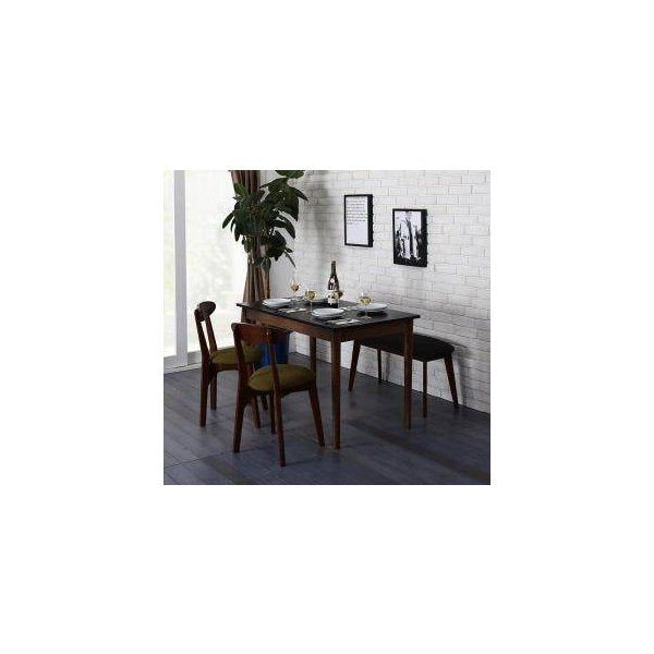 kag-31829 ダイニングテーブルセット 4人用 椅子 ベンチ おしゃれ 北欧 食卓 4点 ( 机+チェア2+長椅子1 ) 黒×ブラウン 幅115 デザイナーズ クール スタイリッシュ パイン