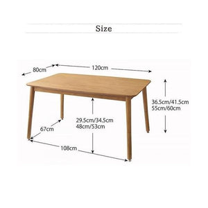 ダイニングテーブル ロータイプ こたつ ハイタイプ 高さ調節 長方形 椅子用 机 単品 4尺 80×120 2人用 4人用 コンパクト オーク 木製 北欧 モダン アンティーク