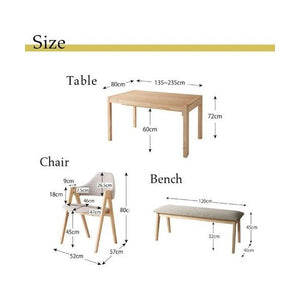 ダイニングテーブルセット 4人用 椅子 ベンチ 伸縮 伸長 北欧 4点 (机+チェア2+長椅子1) デザイナーズ スタイリッシュ 大きい 幅140 150 160 180 200 220