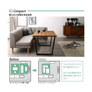 ダイニングテーブルセット 6人用 コーナーソファー L字 l型 ベンチ 椅子 5点 (机+2Px1+1Px1+コーナー1+長椅子1) 幅120 西海岸 ヴィンテージ レトロ 低め 大きい