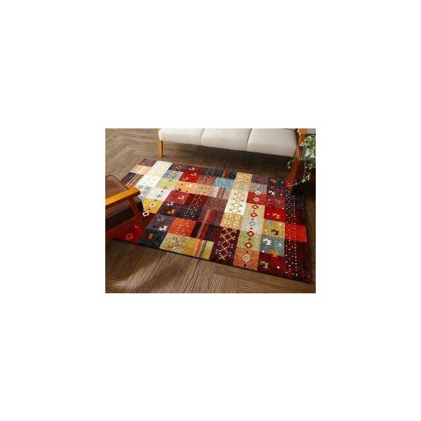 kag-33090 ラグ カーペット こたつ敷き 絨毯 厚手 マット 極厚 ふかふか 80×140 ミニ 小さい 1畳 トルコ 床暖 ギャッベ ウィルトン アジアン モダン デザイン 幾何学