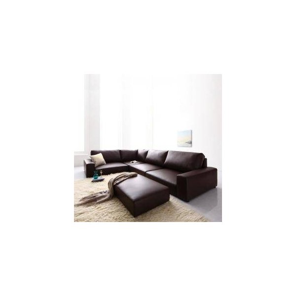 kag-34451 コーナーソファー L字 おしゃれ 3.5人掛け 3.5P オットマン レザー カウチソファー (ソファ+足置ロータイプ3.5P)