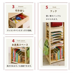 本棚 + レターケース ファイルラック 書類ケース 書類 収納 棚 キャビネット 子供 2点(鞄 バッグ 収納 オープンラック) 奥行35 高さ100 木 引出 a4 オープン 3段