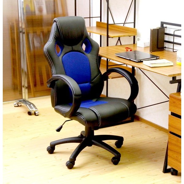 kag-36639 オフィスチェア 事務椅子 キャスター付き椅子 キャスター 椅子 パソコンチェア デスクチェア ブラック×ブルー