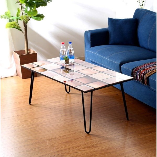 kag-37055 センターテーブル ローテーブル おしゃれ 北欧 木製 リビングテーブル コーヒーテーブル 応接テーブル デスク 机 木製モザイク 幅105 奥行55 高さ41