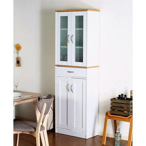 食器棚 おしゃれ 北欧 安い キッチン 収納 棚 ラック 木製 大容量 カップボード ダイニングボード ナチュラル×ホワイト 幅59 奥行29 高さ182