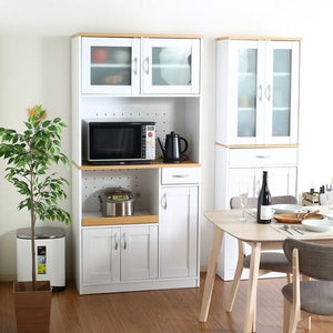 食器棚 おしゃれ 北欧 安い キッチン 収納 棚 ラック 木製 大容量 カップボード ダイニングボード ナチュラル×ホワイト 幅88 奥行39 高さ182