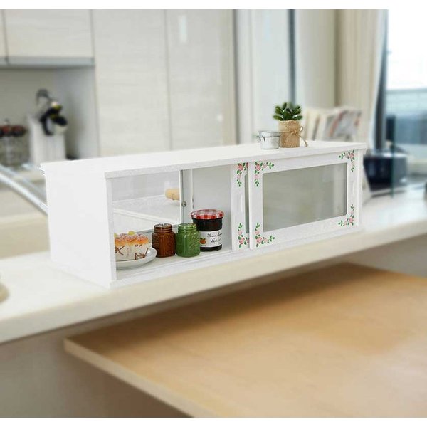 kag-37218 ミニ食器棚 フードケース 調味料ラック 卓上 カウンター上 おしゃれ 北欧 安い キッチン 収納 棚 ラック 木製 カップボード 薄型 薄い ロータイプ 低い ガラス扉