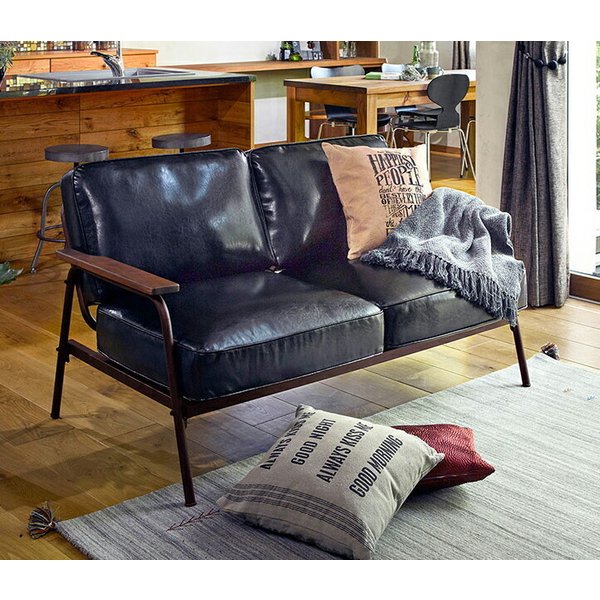 kag-37368 ソファー 2人掛け レザー 合皮 pu 脚 ルンバ 肘掛け ベンチ ダイニング 食事 アジアン 西海岸 ヴィンテージ レトロ ミッドセンチュリー ブルックリン サーフ系