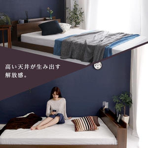 ローベッド シングル 一人暮らし 宮付き ヘッドボード 棚 ラック 携帯 ティッシュ メガネ リモコン 頭上 収納 コンセント スマホ 充電 電気 北欧 モダン 低床