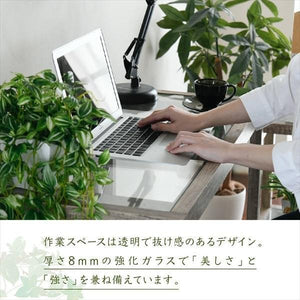 パソコンデスク 机 デスク PCデスク おしゃれ 北欧 シンプル オフィス パソコンラック 約 幅90 ガラス 古材風 古木 奥行45 シャビー 足置き 木製 pc リビング