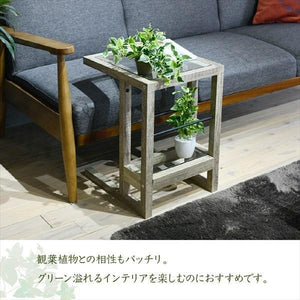 サイドテーブル 北欧 木製 アンティーク モダン ソファー ベッド横 ミニ コンパクト コーヒー ガラス 古木 幅35 奥行45 棚 ラック ヴィンテージ 西海岸 レトロ