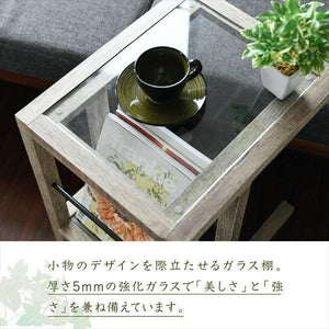 サイドテーブル 北欧 木製 アンティーク モダン ソファー ベッド横 ミニ コンパクト コーヒー ガラス 古木 幅35 奥行45 棚 ラック ヴィンテージ 西海岸 レトロ