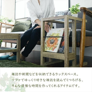 サイドテーブル 北欧 木製 アンティーク モダン ソファー ベッド横 ミニ コンパクト コーヒー ガラス 古木 幅35 奥行45 棚 ラック ヴィンテージ 西海岸 レトロ