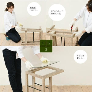 サイドテーブル 北欧 木製 アンティーク モダン ソファー ベッド横 ミニ コンパクト コーヒー ガラス 古木 幅35 奥行45 棚 ラック ヴィンテージ 西海岸 レトロ