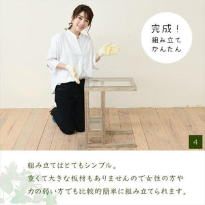 サイドテーブル 北欧 木製 アンティーク モダン ソファー ベッド横 ミニ コンパクト コーヒー ガラス 古木 幅35 奥行45 棚 ラック ヴィンテージ 西海岸 レトロ