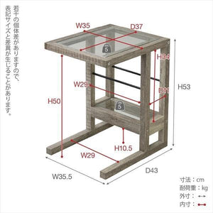 サイドテーブル 北欧 木製 アンティーク モダン ソファー ベッド横 ミニ コンパクト コーヒー ガラス 古木 幅35 奥行45 棚 ラック ヴィンテージ 西海岸 レトロ