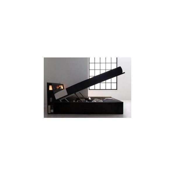 kag-40417 セミダブルベッド 一人暮らし マットレス付き 跳ね上げ式ベッド ガス圧 ベッド下 収納付き 大容量 宮 棚 携帯 収納 照明 読書 ライト コンセント スマホ 充電