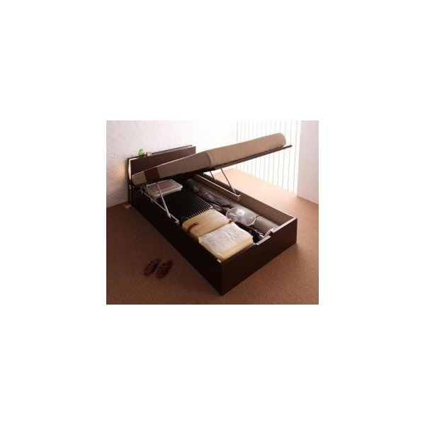 kag-40624 セミダブルベッド 一人暮らし マットレス付き 跳ね上げ式ベッド ガス圧 ベッド下 収納付き 大容量 宮 棚 携帯 収納 ライト 照明 読書 コンセント スマホ 充電